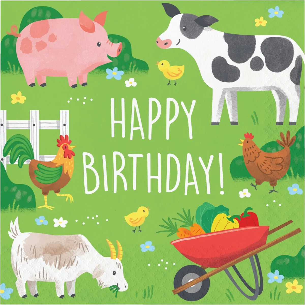 Farm Animals Birthday Large Lunch Napkins, 16 Count