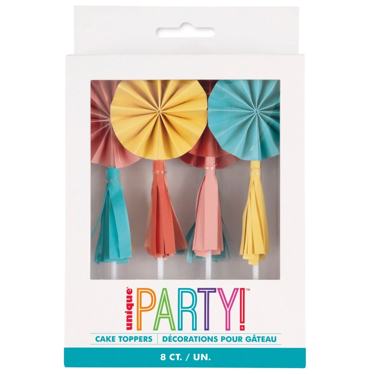 Feelin' Retro Birthday Paper Fan Cake Toppers with Tassels, 8 Count - Image 2