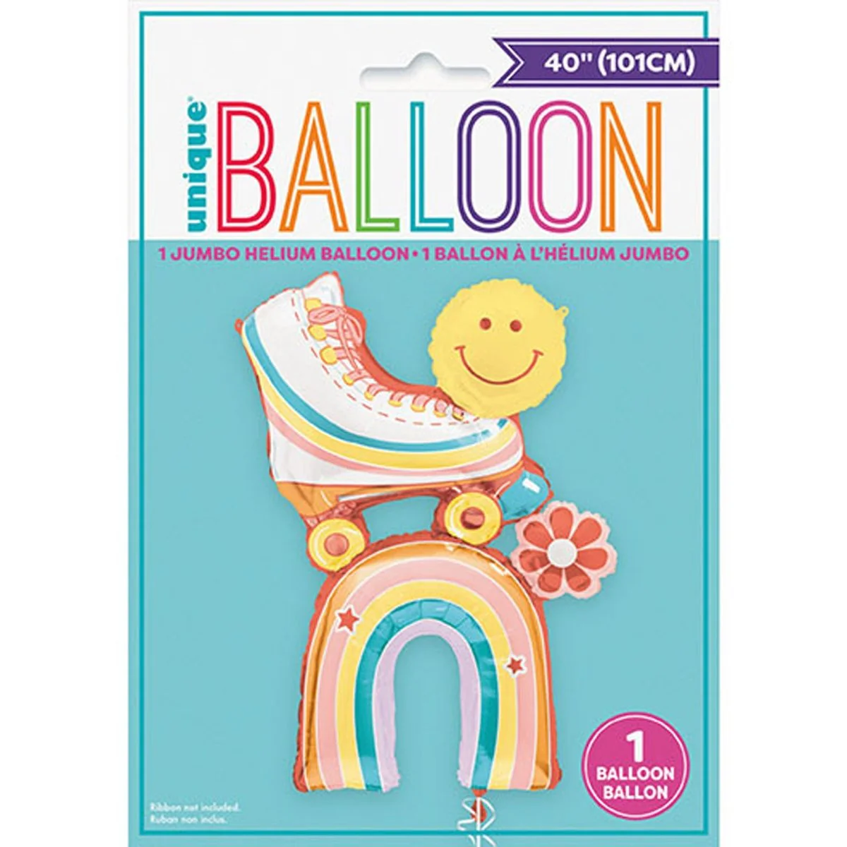 Feelin' Retro Giant Rainbow Roller Skate Supershape Foil Balloon, 40 Inches, 1 Count - Image 2