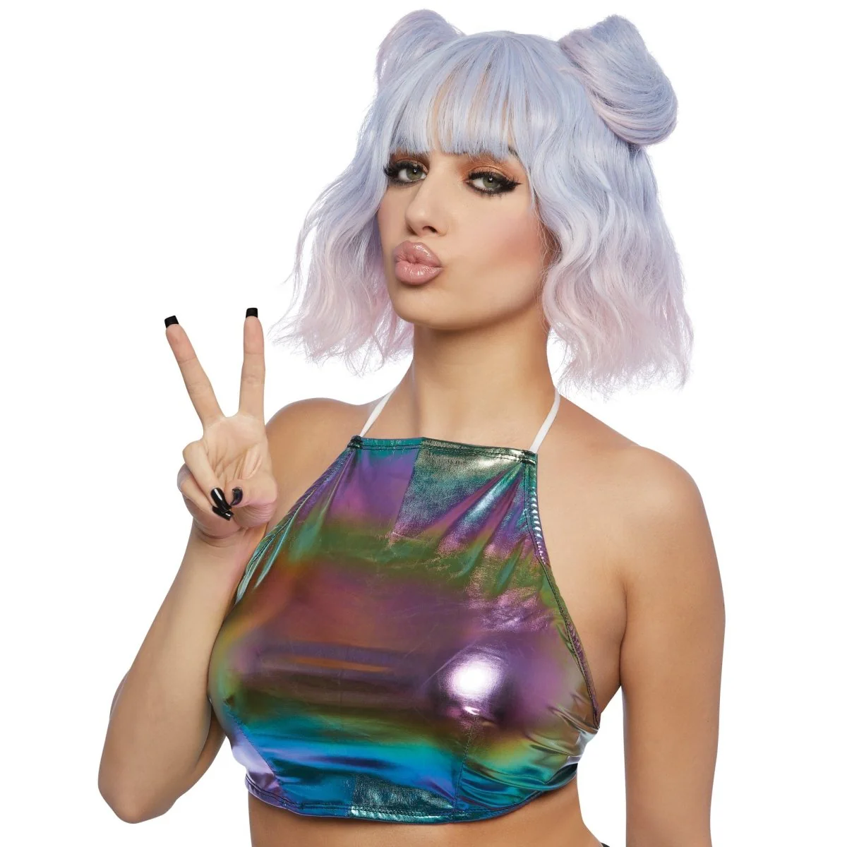 Festival Blue and Pink Short Wavy Wig for Adults