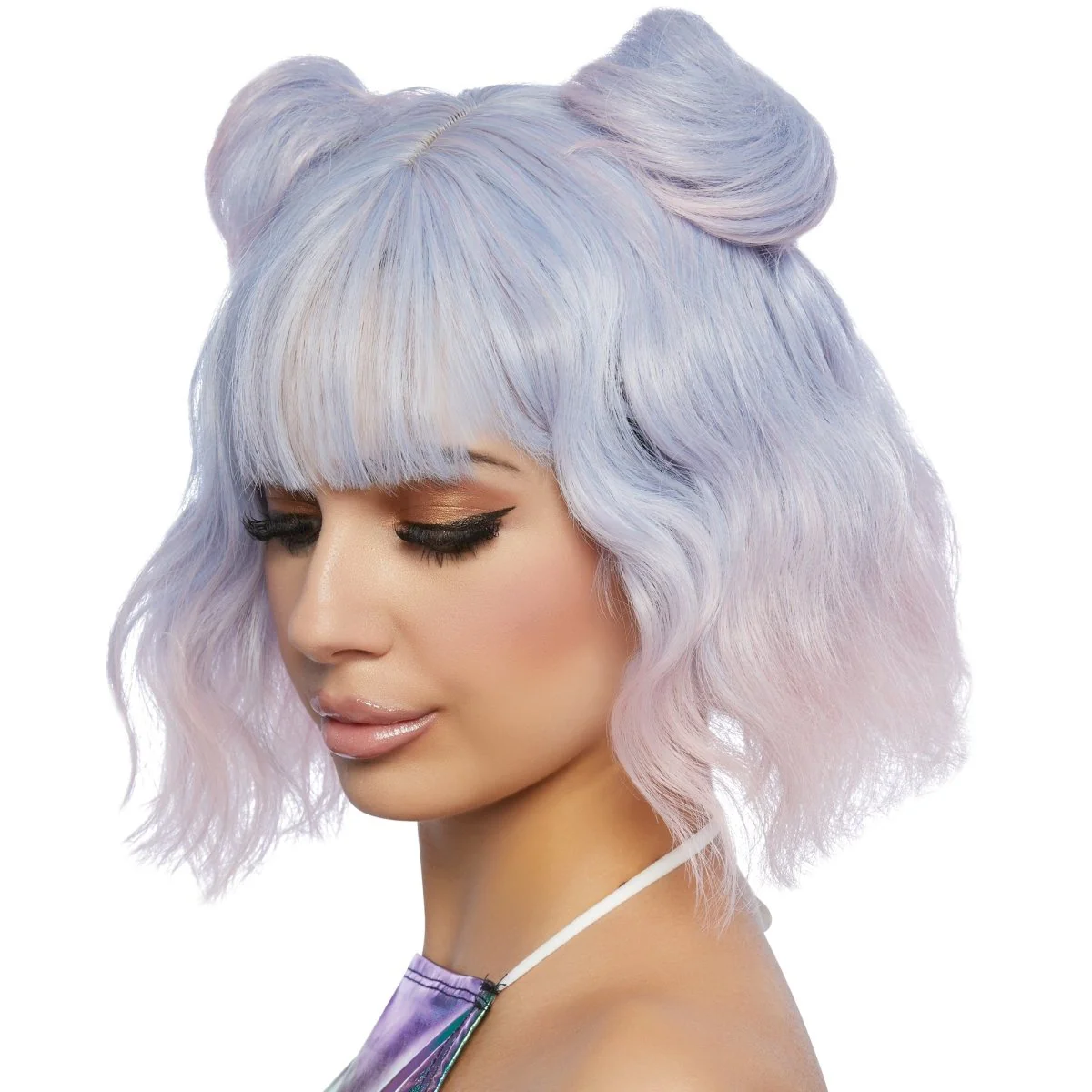 Festival Blue and Pink Short Wavy Wig for Adults - Image 3