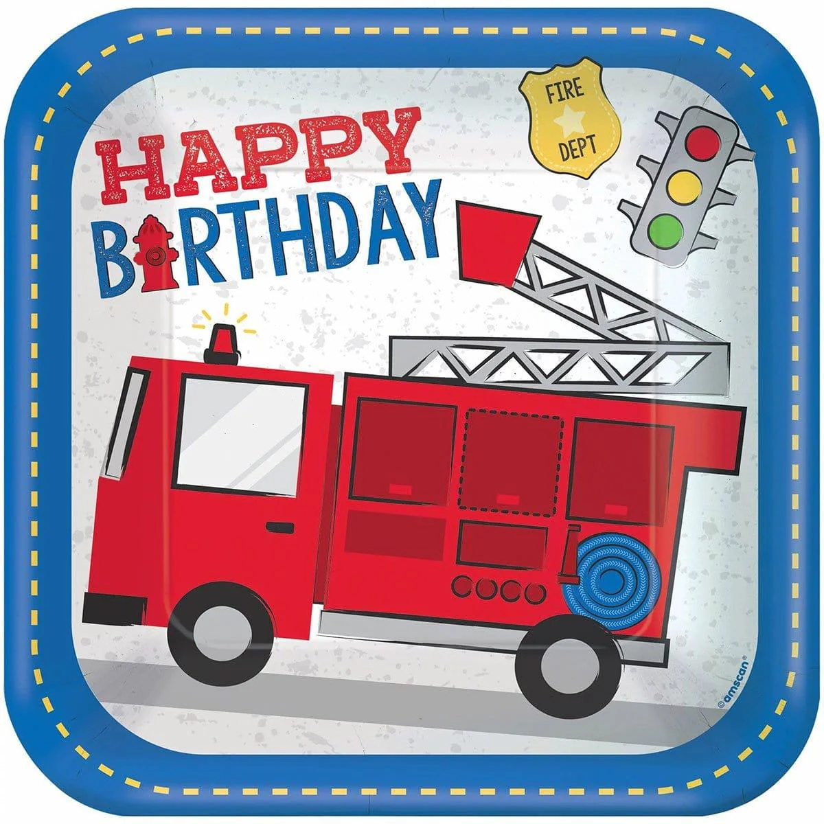 First Responders Birthday Party Square Lunch Paper Plates, 9 Inches, 8 Count