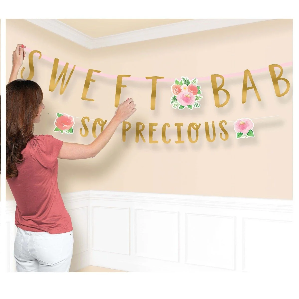 Floral Baby Jumbo Sweet Baby Girl Letter Paper Banner, 125 x 10 Inches, 2 Count