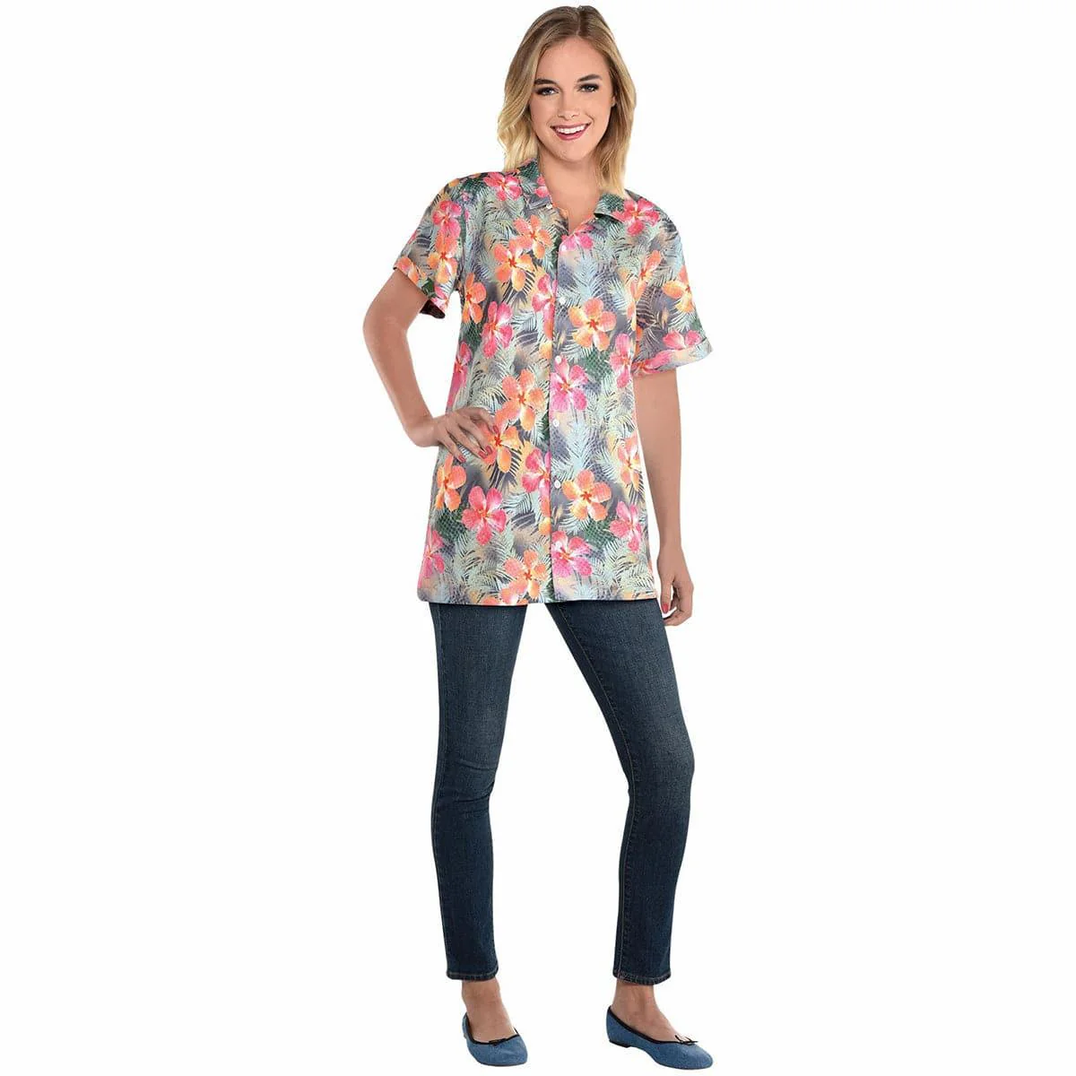 Floral Hawaiian Shirt for Adults, Orange and Pink