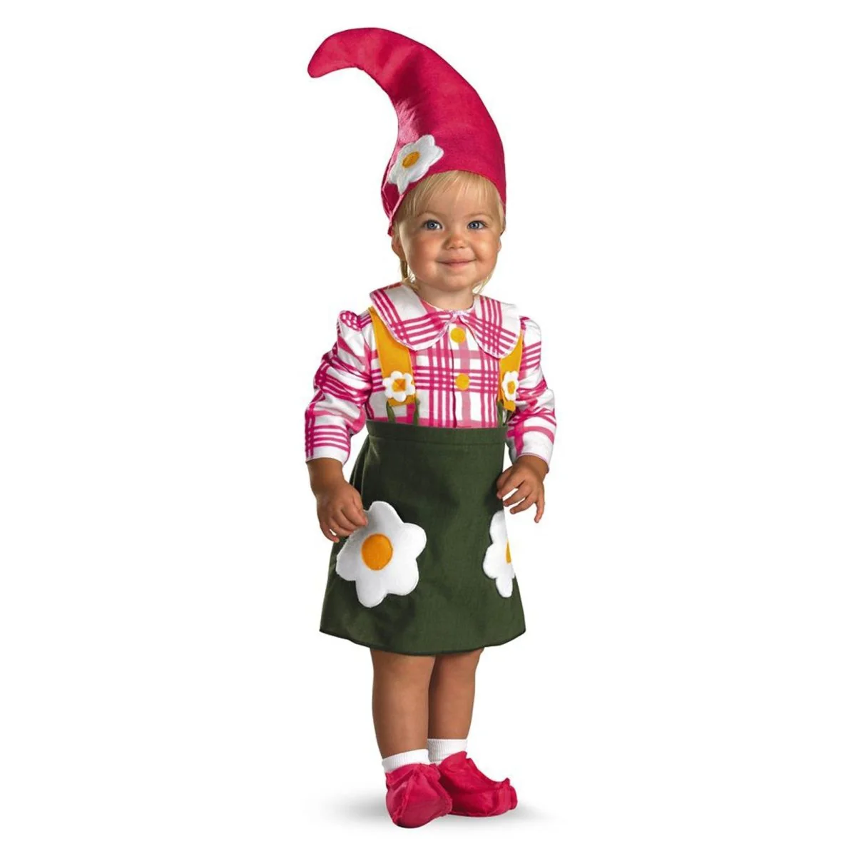 Flower Garden Gnome Costume for Kids, Green and Pink Dress