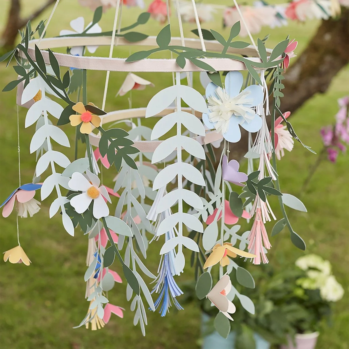 Flower Garden Paper Chandelier, 14 x 32.25 x 14 Inches, 1 Count - Image 3