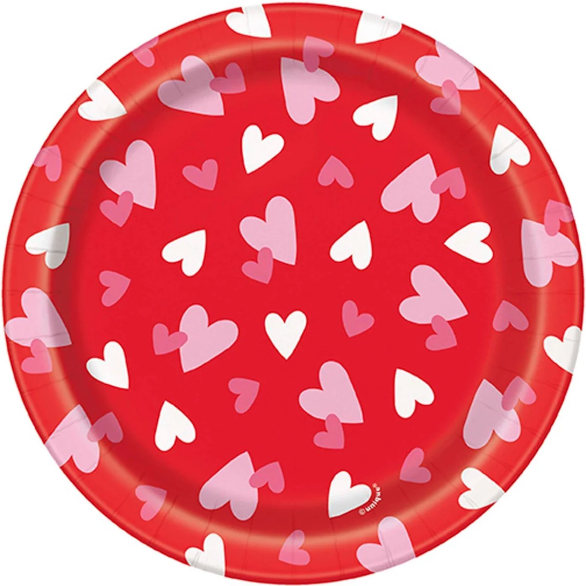 Fluttering Hearts Small Round Dessert Paper Plates, 7 Inches, 8 Count