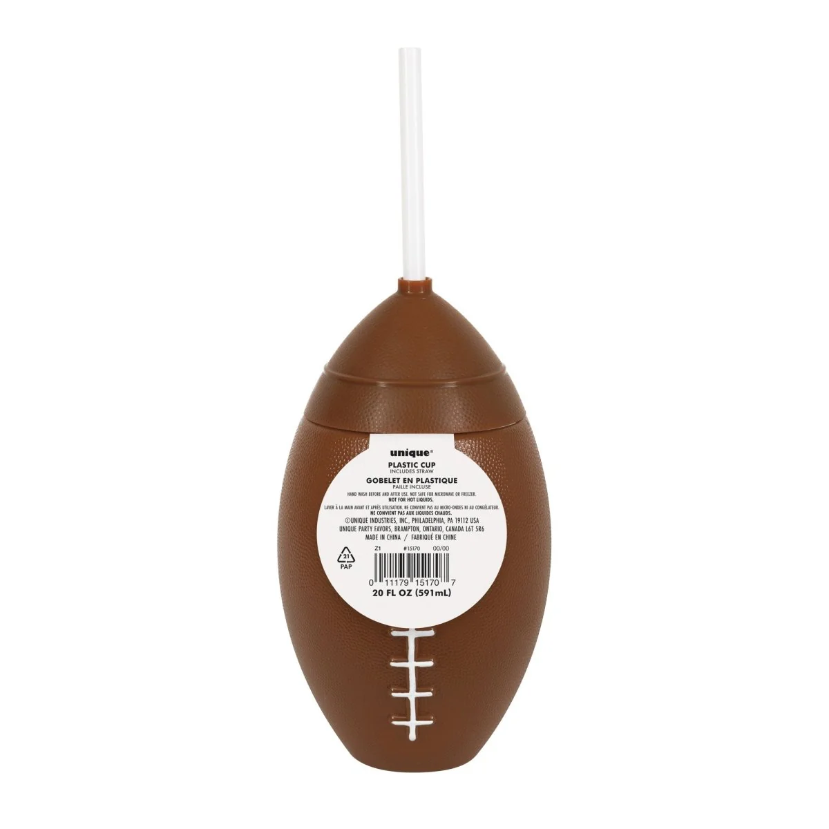 Football Shaped Tumbler with Lid and Straw, 20 Oz, 1 Count - Image 2