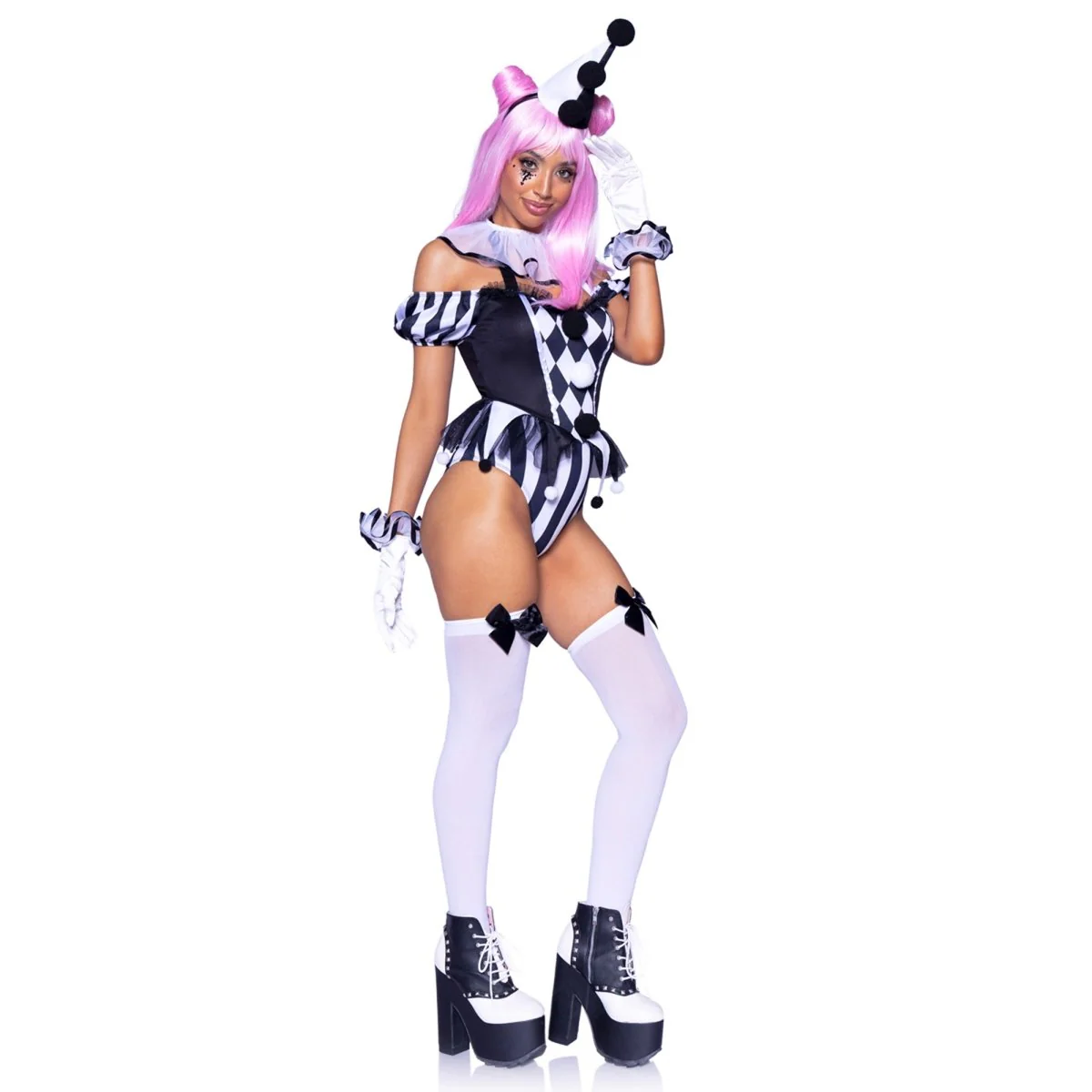 French Clown Sexy Costume for Adults, Black and White Bodysuit - Image 9