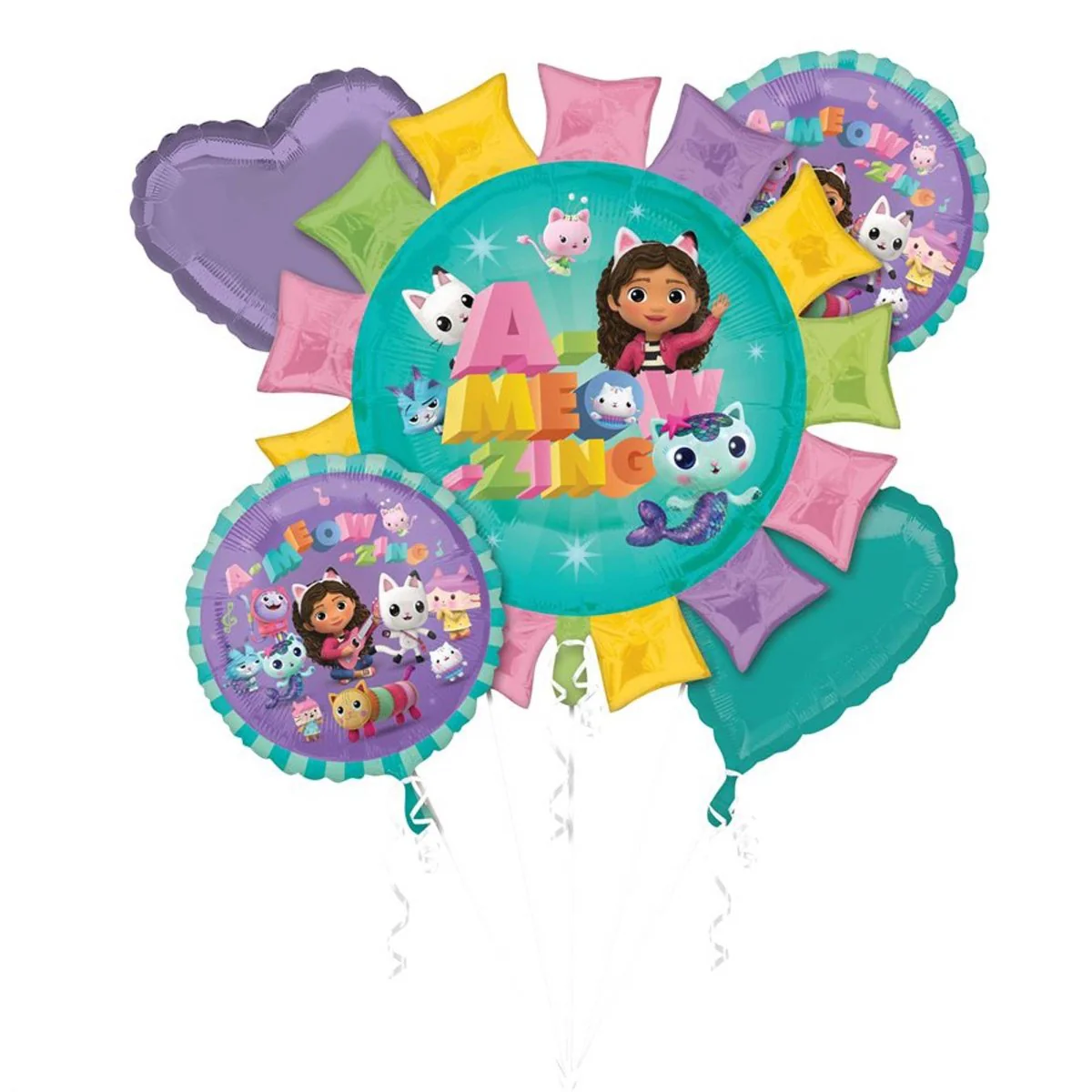 Gabby's Dollhouse Foil Balloon Bouquet, Helium Inflation not Included, 5 Count