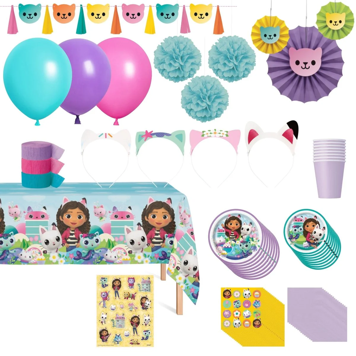 Gabby's Dollhouse Standard Birthday Party Supplies Kit, 8 Guests