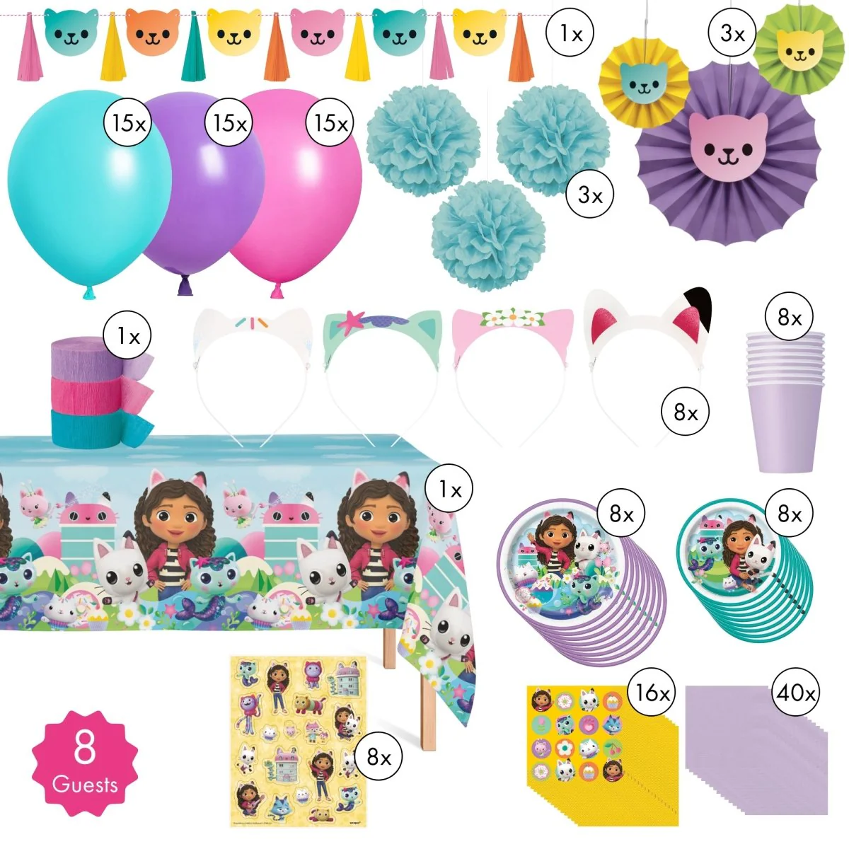 Gabby's Dollhouse Standard Birthday Party Supplies Kit, 8 Guests - Image 2