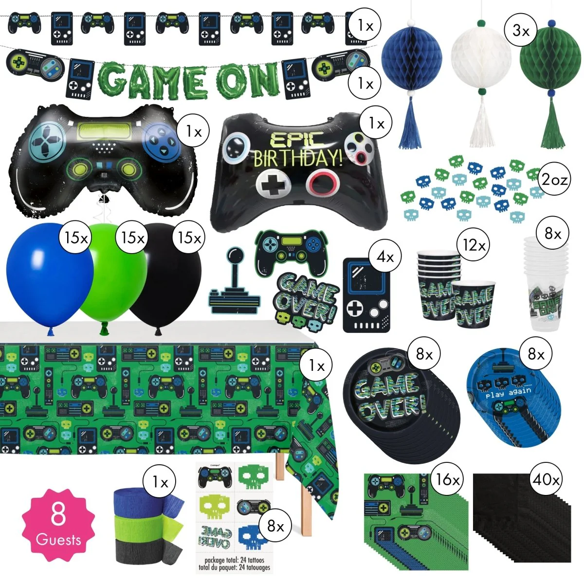 Gamer Ultimate Birthday Party Supplies Kit, 8 Guests - Image 2
