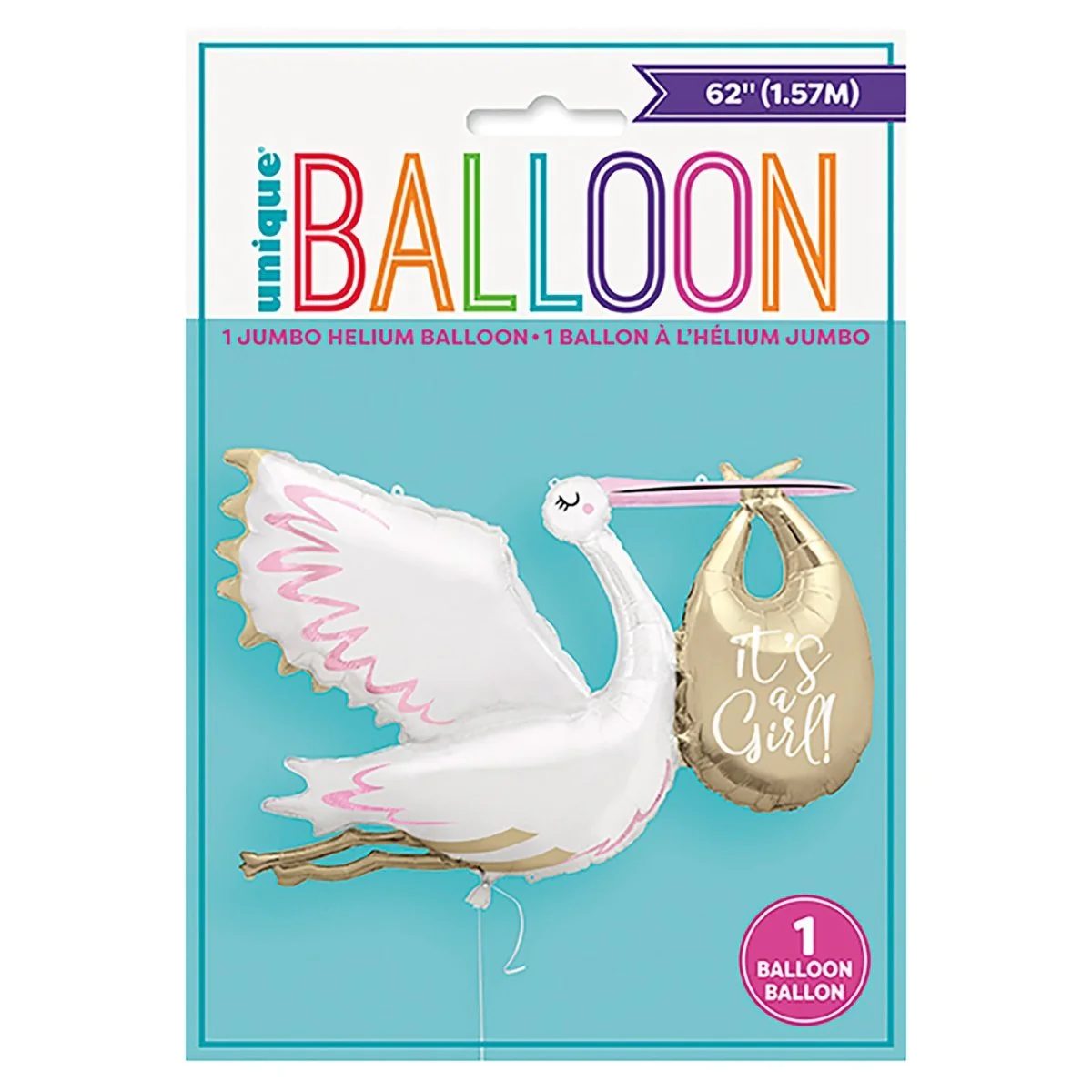Gender Reveal Stork It's a Girl Supershape Balloon, 62 Inches, 1 Count - Image 2