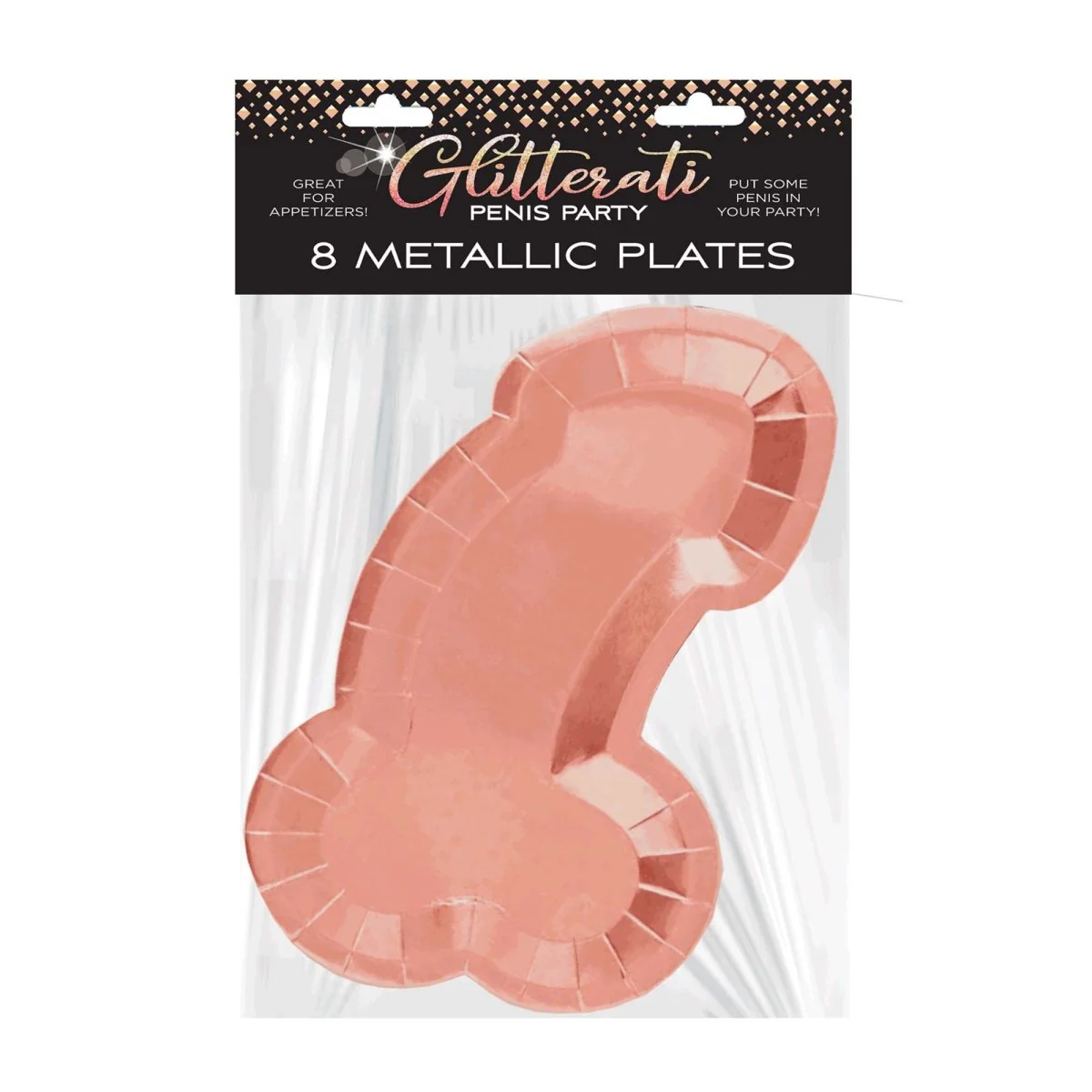 Glitterati Bachelotette Party Penis Shaped Metallic Plates, 8 Count - Image 2