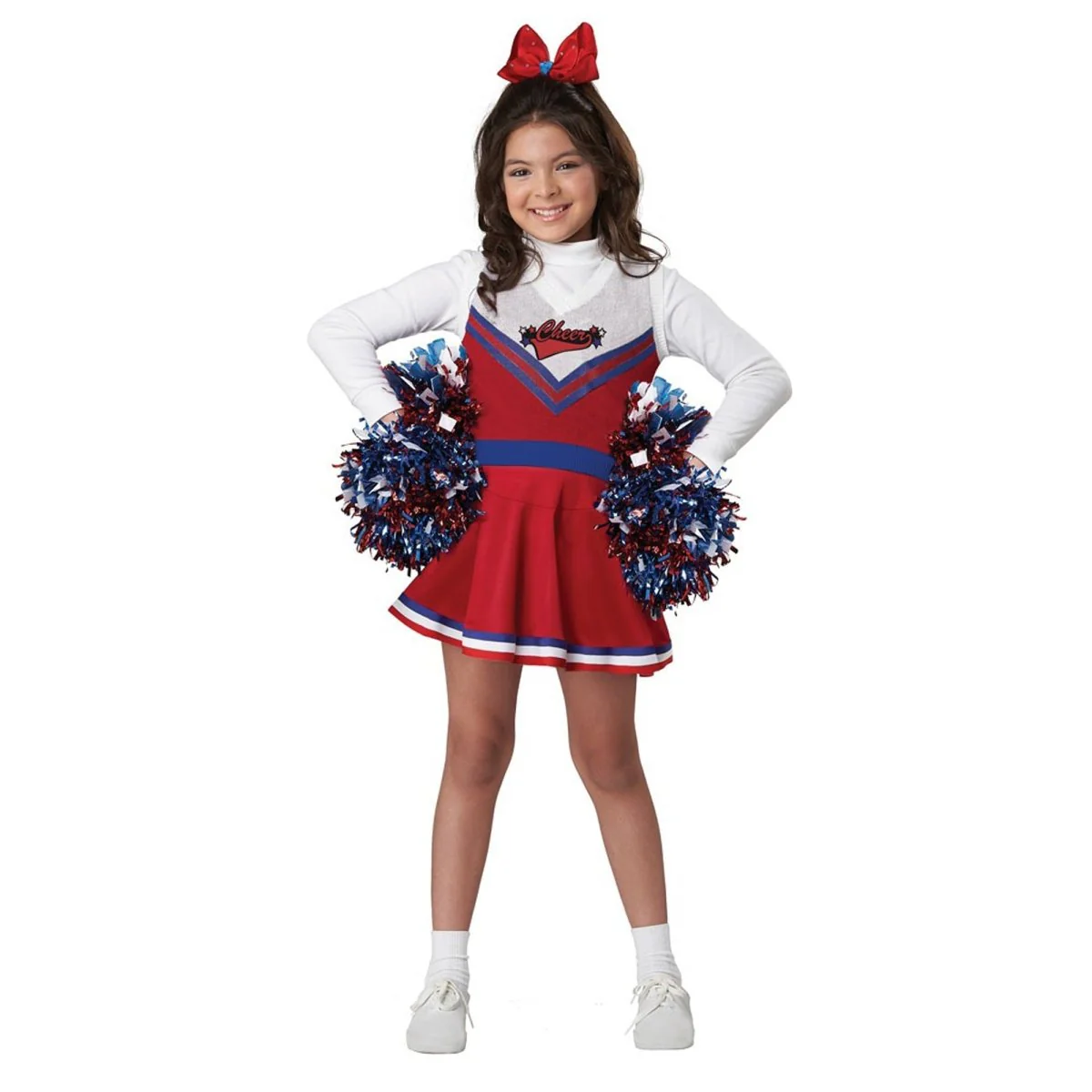 Go Team Cheerleader Costume for Kids, Bleu and Red Dress With Pom Poms