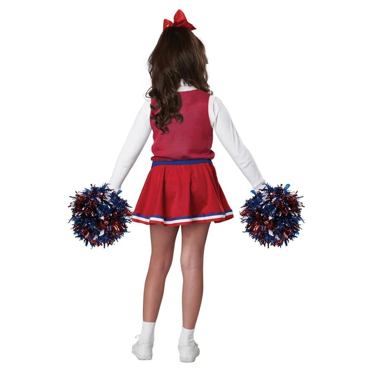 Go Team Cheerleader Costume for Kids, Bleu and Red Dress With Pom Poms - Image 3
