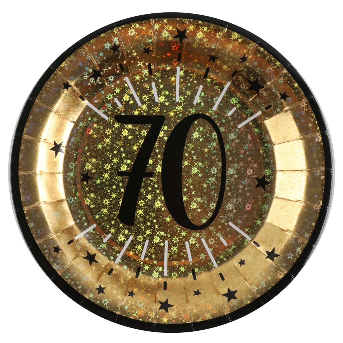 Gold 70th Birthday Large Round Lunch Paper Plates, 9 Inches, 10 Count