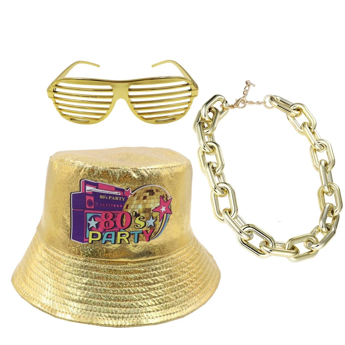Gold 80s Retro Accessory Kit for Adults