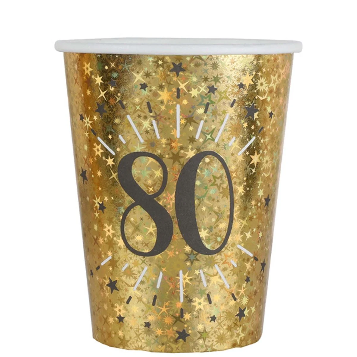 Gold 80th Birthday Party Paper Cups, 9 Oz, 10 Count