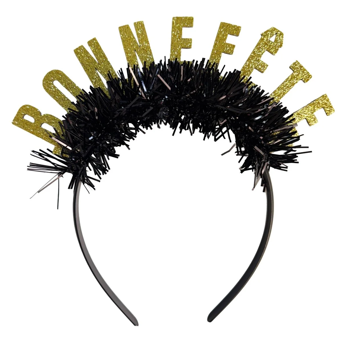 Gold and Black 'Bonne FĂȘte' Fringe Headband, 1 Count