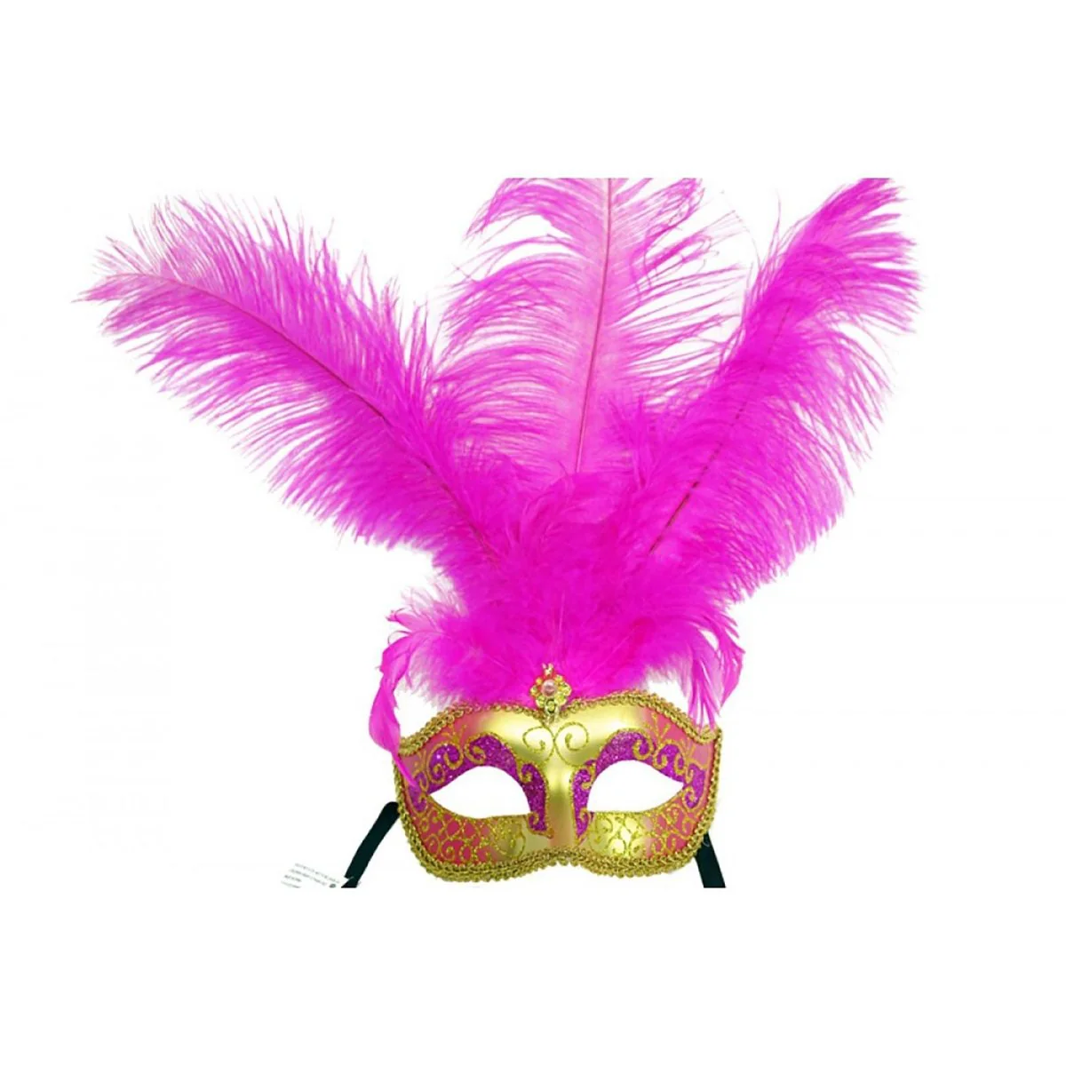 Gold and Pink Venetian Mask with Ostrich Feathers, 1 Count