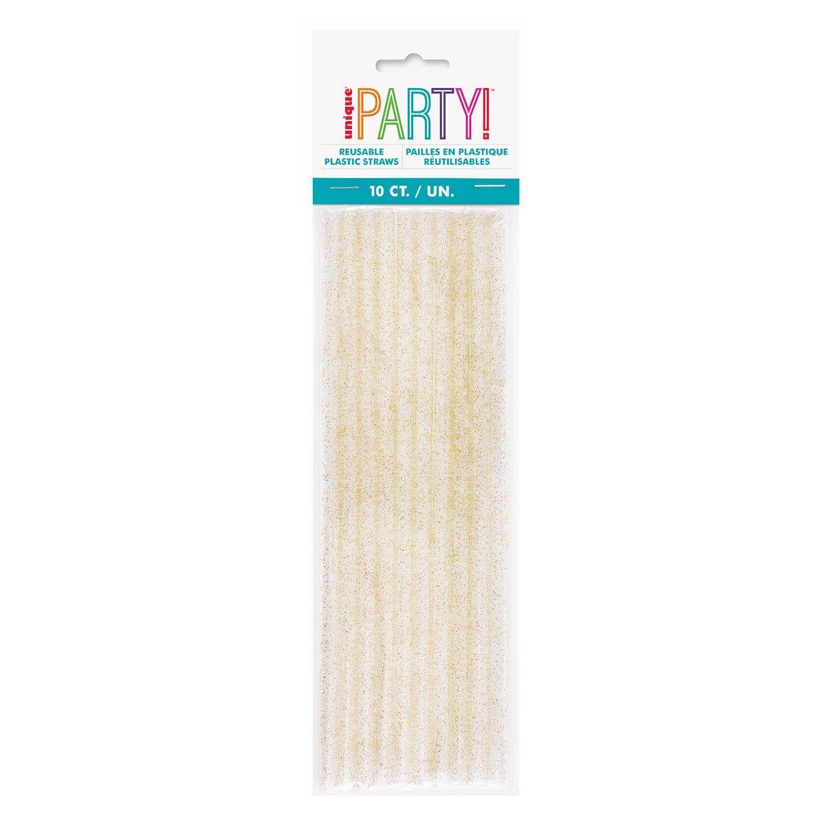 Gold Confetti Birthday Plastic Straws, 10 Count