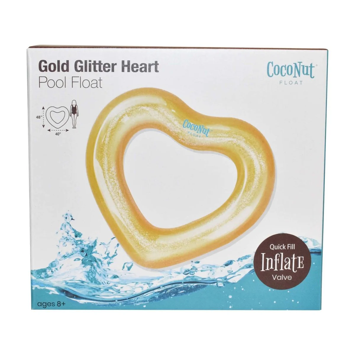 Gold Glitter Heart Pool Float, 40 x 48 Inches, 1 Count - Image 3