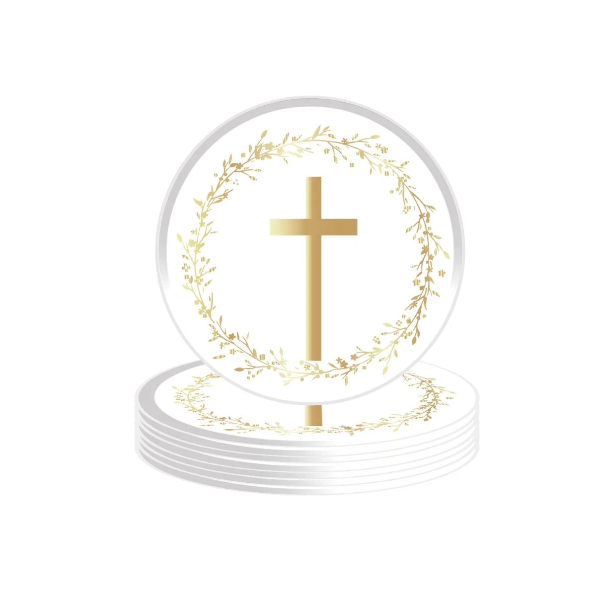 Gold Heavenly Cross Small Round Dessert Paper Plates, 7 Inches, 8 Count - Image 2