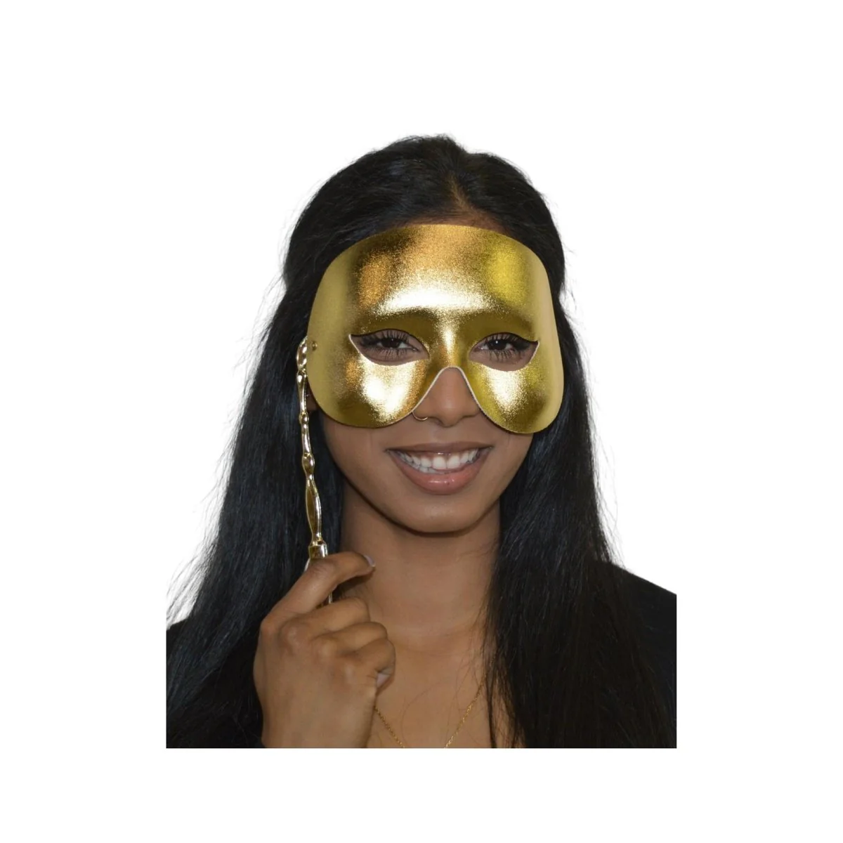 Gold Venetian "Grande Soirée" Mask with Stick, 1 Count