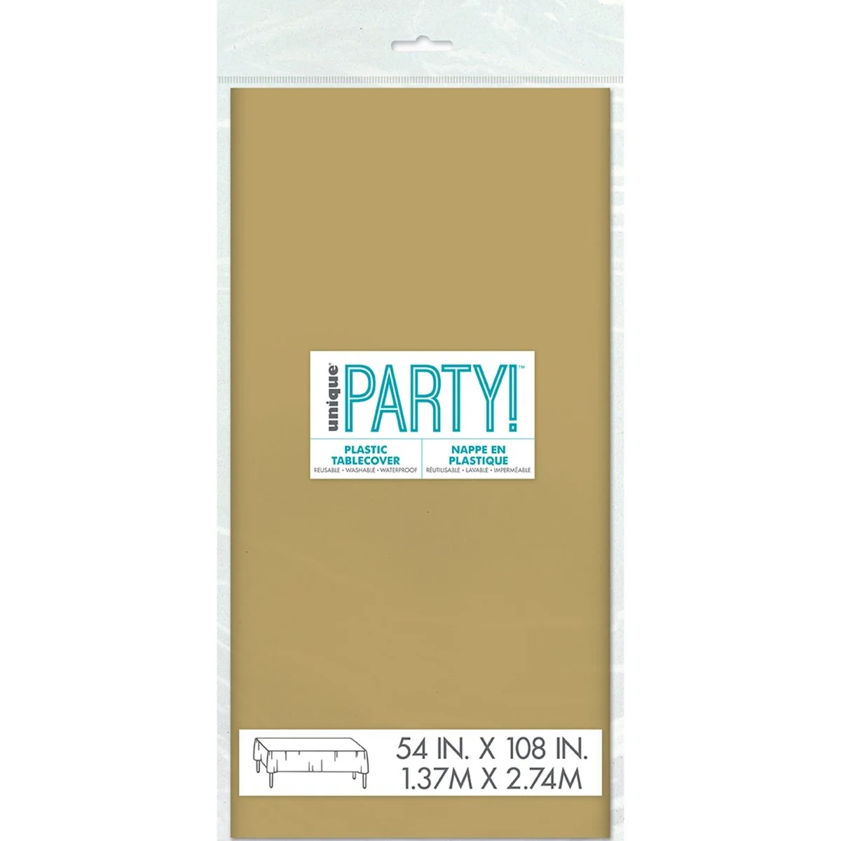 Gold Rectangular Plastic Table Cover, 54 x 108 Inches, 1 Count - Image 2