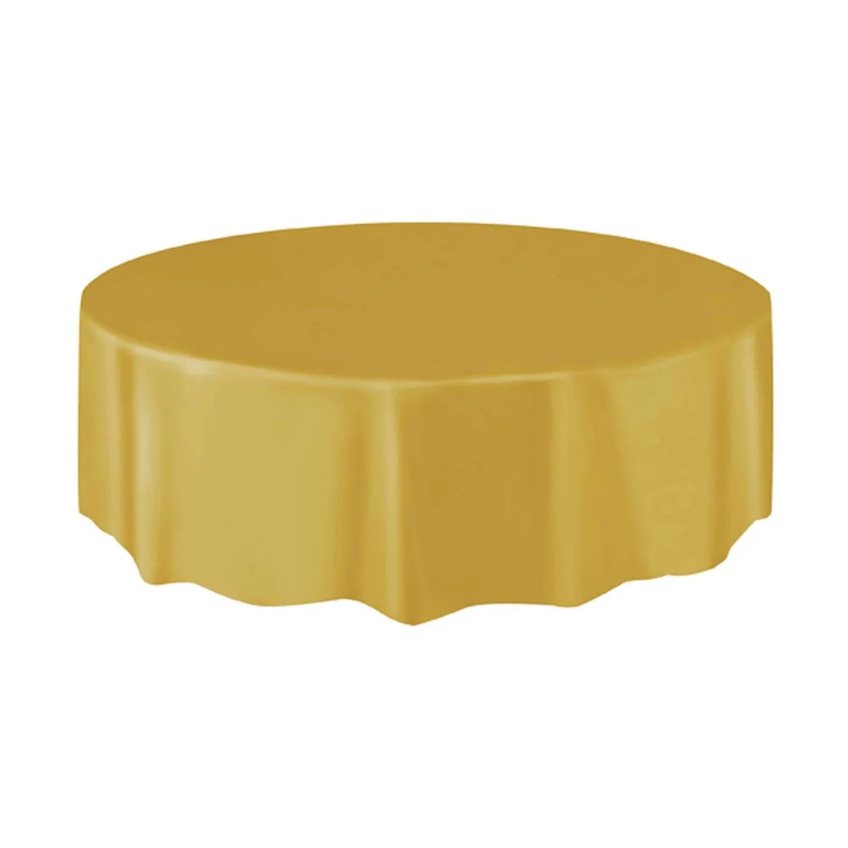 Gold Round Plastic Tablecover, 84 Inches, 1 Count