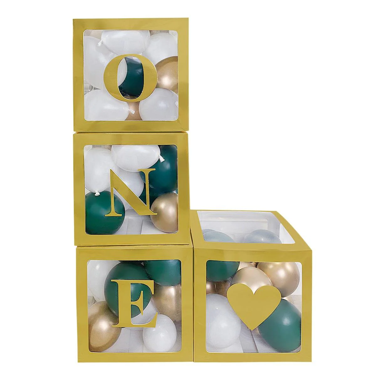 Gold Self-Adhesive "One" Letter Kit for Balloon Boxes, 4 Count
