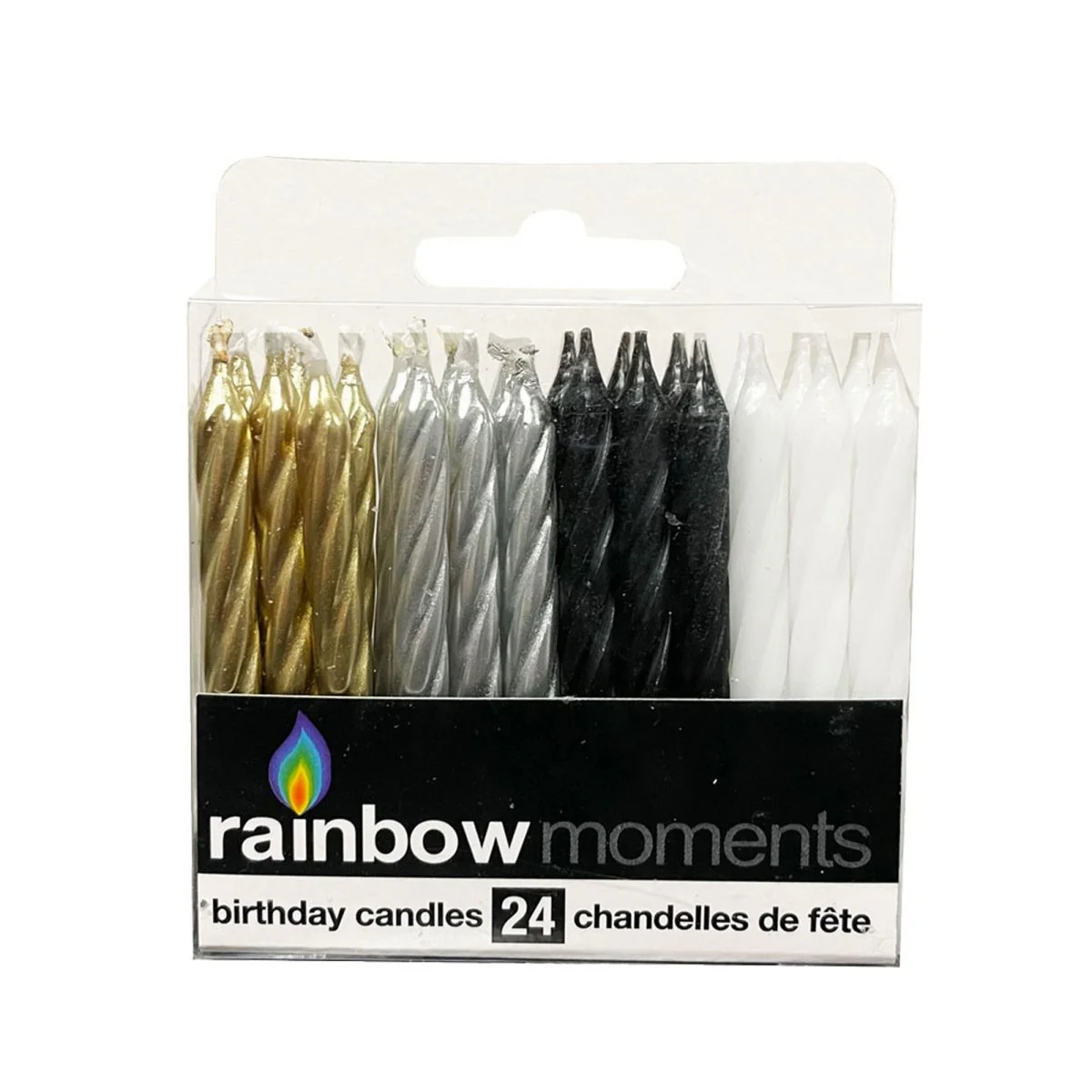 Gold, Silver, Black and White Glitter Spiral Cake Candles, 24 Count