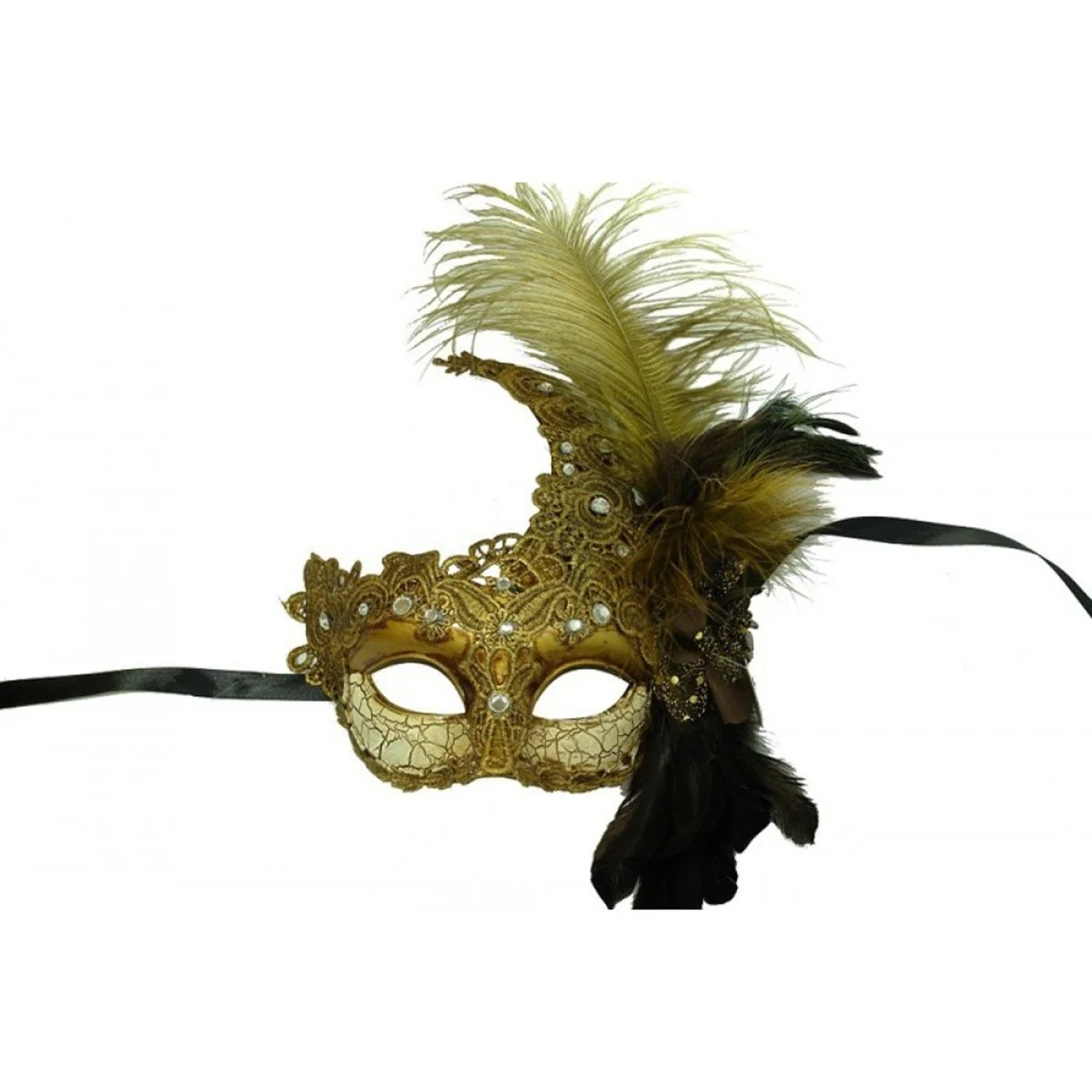 Gold Venetian Mask with Side Feather, 1 Count