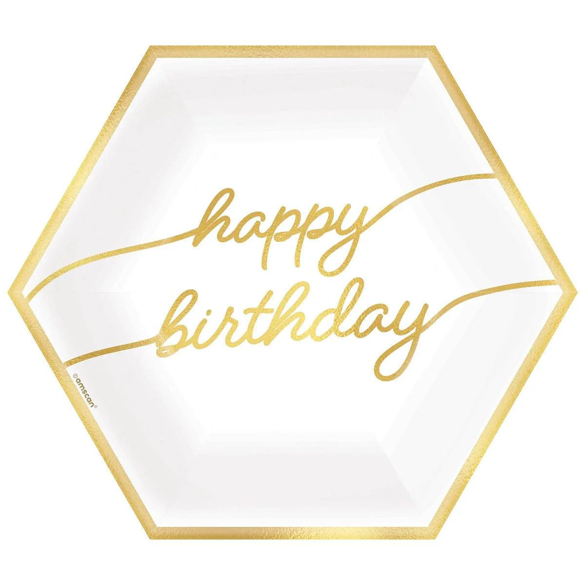 Golden Age Birthday, Happy Birthday Hexagon Dinner Paper Plates, 9 in, 8 Count