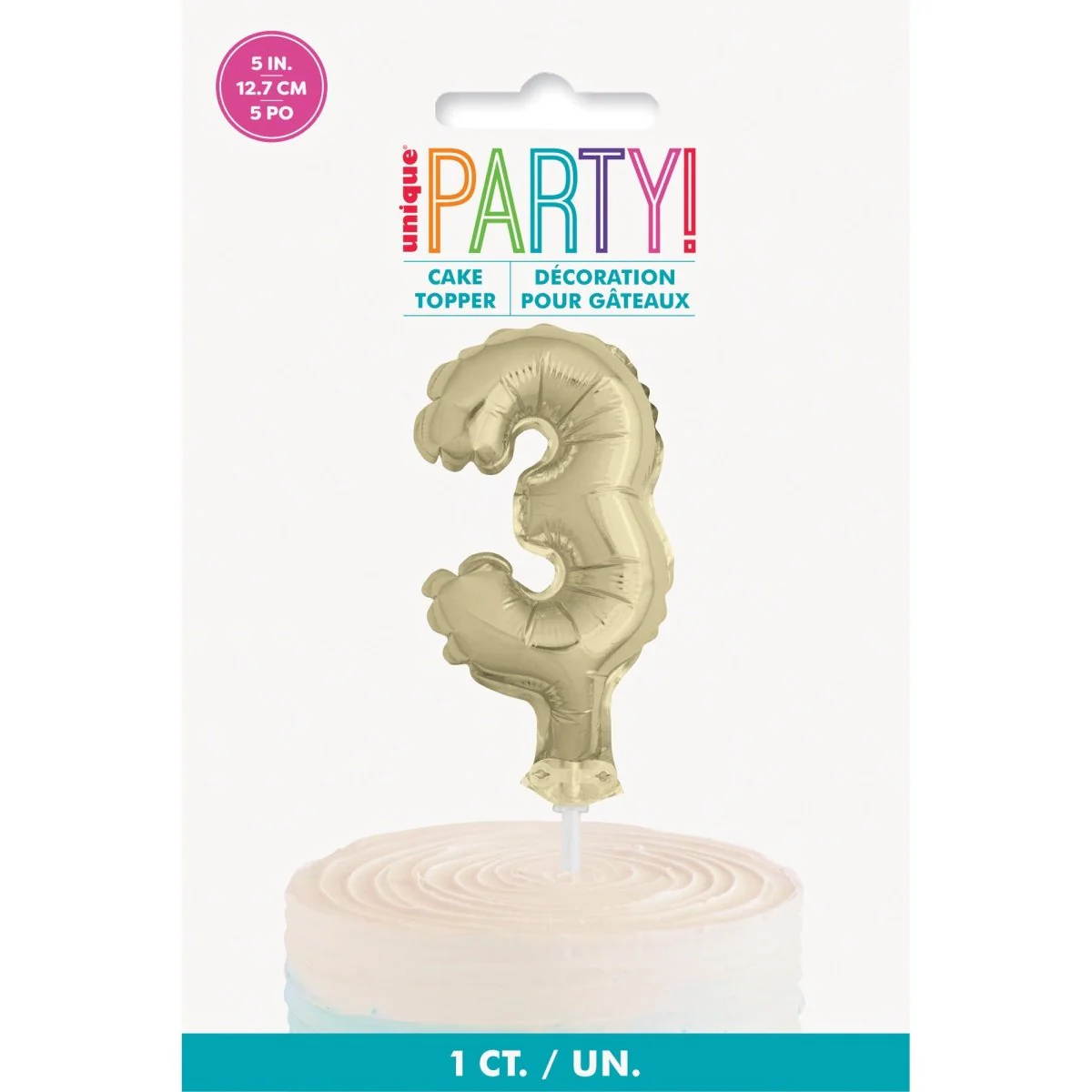 Golden Number 3 Foil Balloon Cake Topper, 1 Count