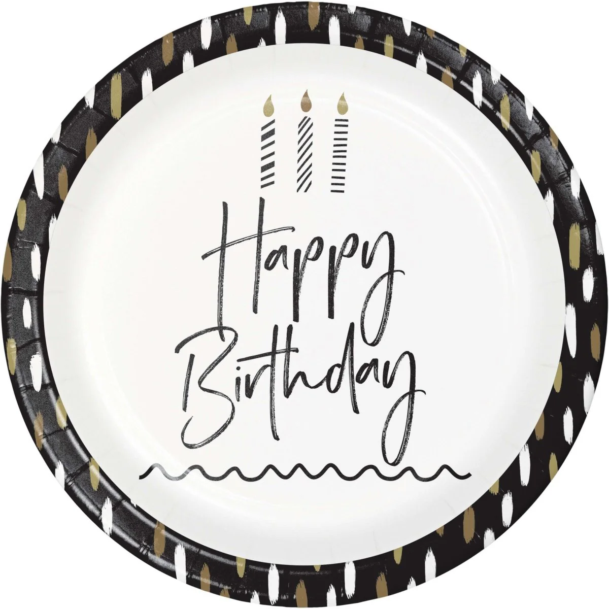 Golden Wishes Birthday Large Round Lunch Paper Plates, 9 Inches, 8 Count