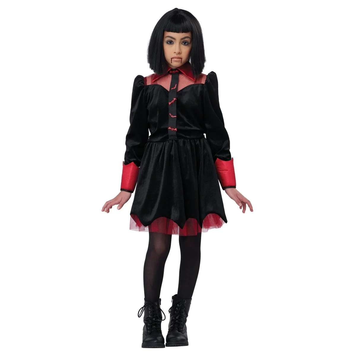 Gothic Vampiress Costume for Kids, Black and Red Dress