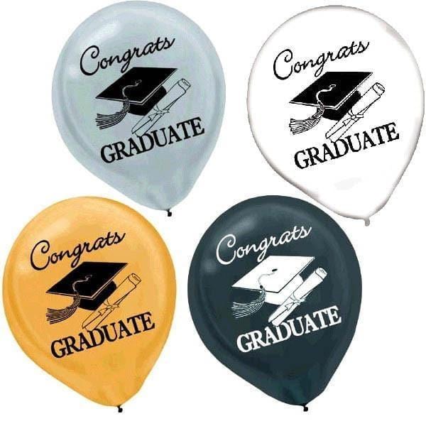 Latex Balloon Gold, Silver, Black and Clear - 15 ct