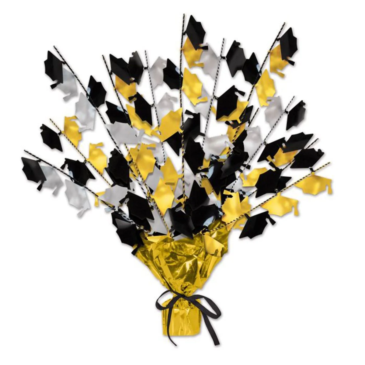 Grad Gleam and Burst Centerpiece, Gold, Silver and Black, 15 Inches, 1 Count