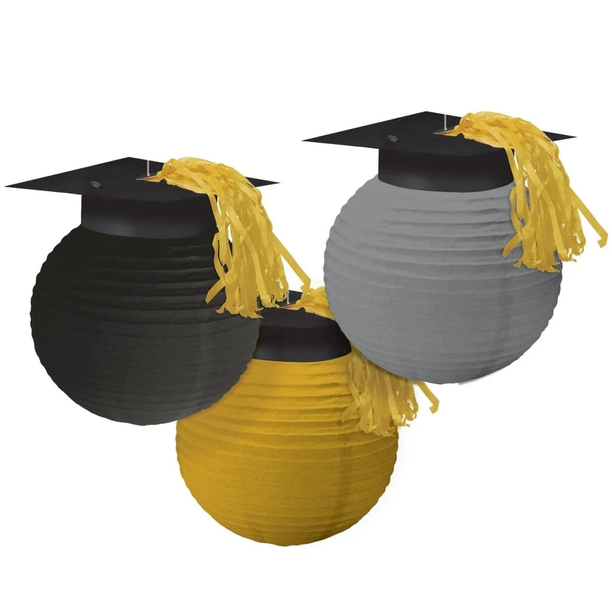 Graduation Lanterns, Black, Silver and Gold, 3 Count