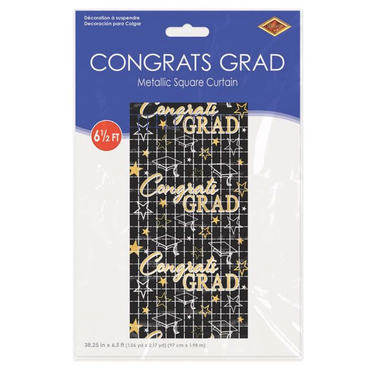 Graduation Metallic Square Curtain, 38 x 78 Inches, 1 Count - Image 2