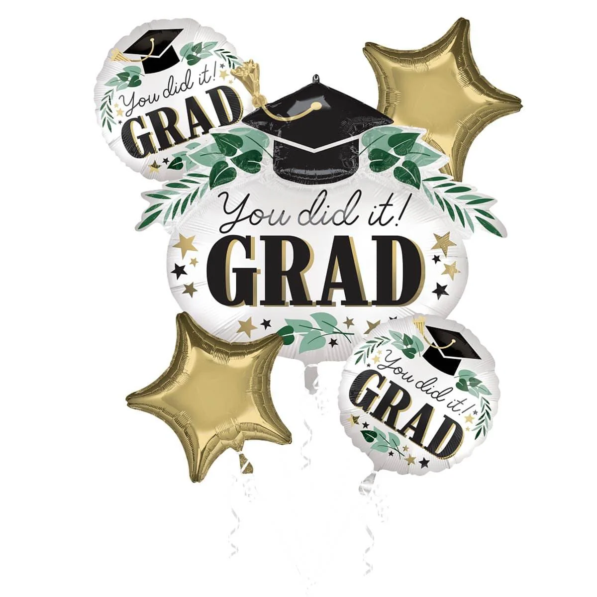 Graduation "You Did It! Grad" Foil Balloon Bouquet, 5 Count, Helium Inflation not Included