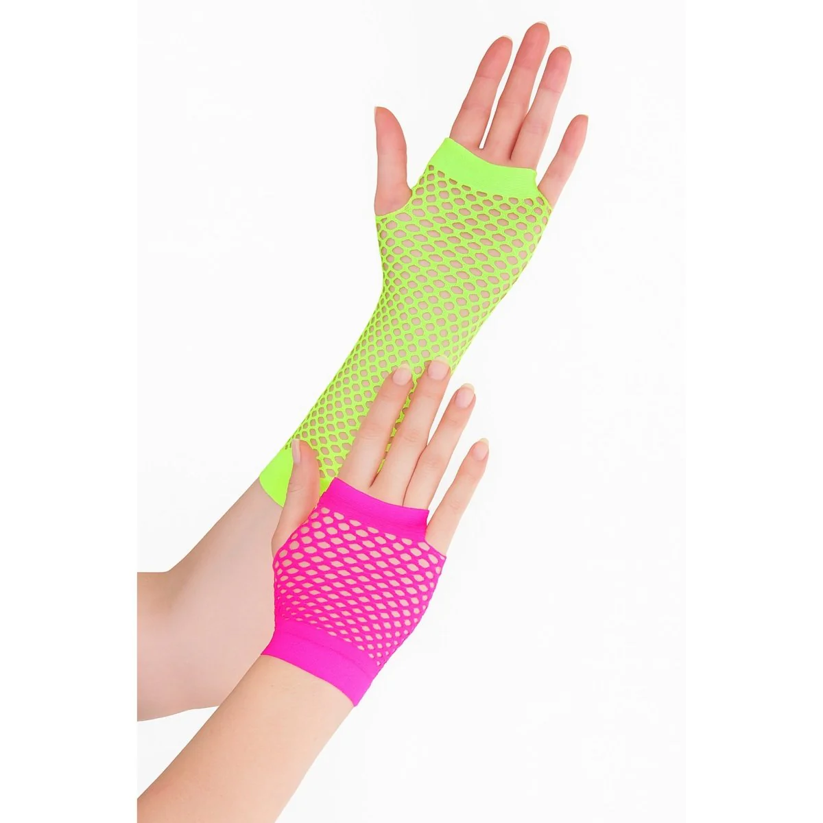 Green and Pink Fishnet Gloves for Adults