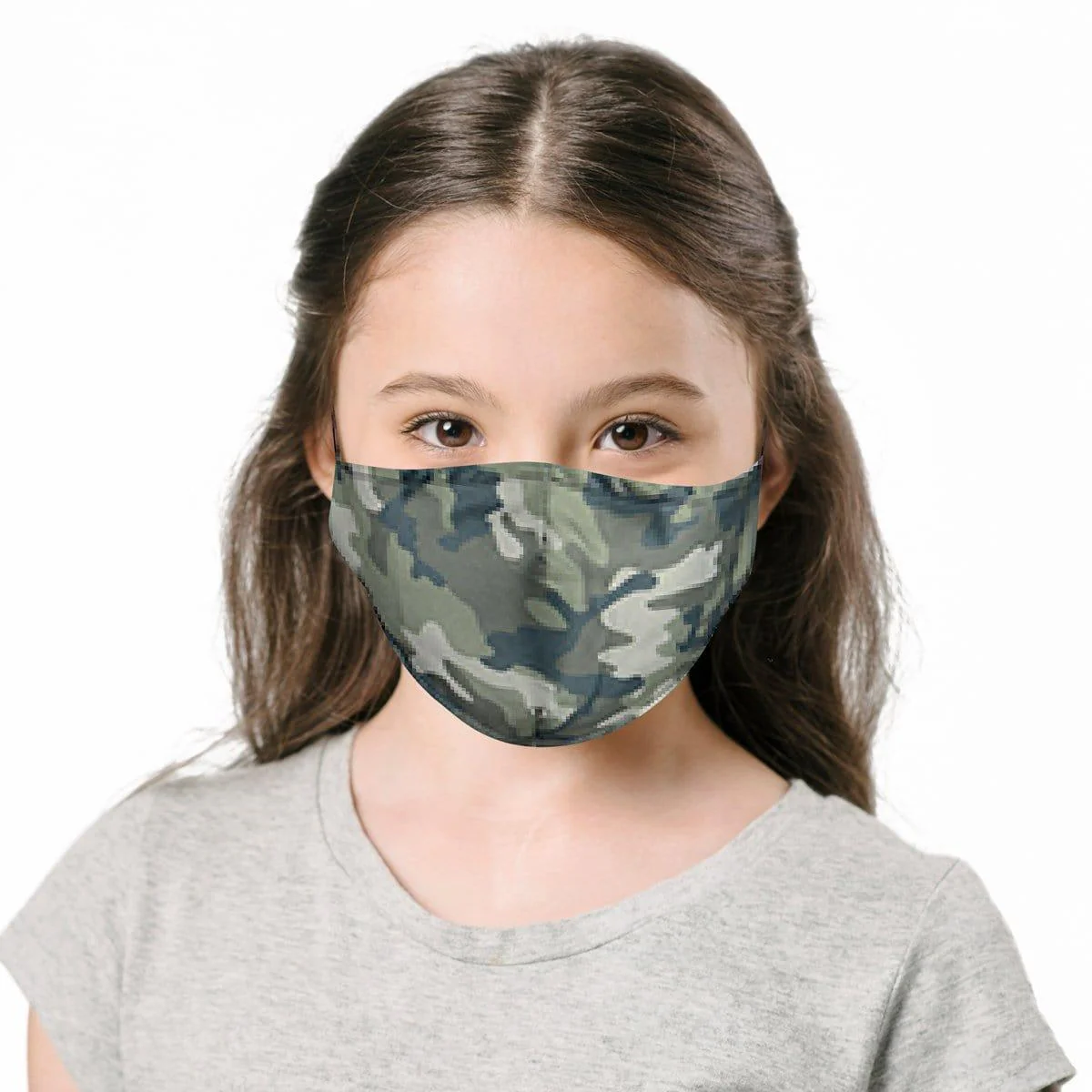 Green Camo Washable Cotton Face Mask for Kids - Image 2