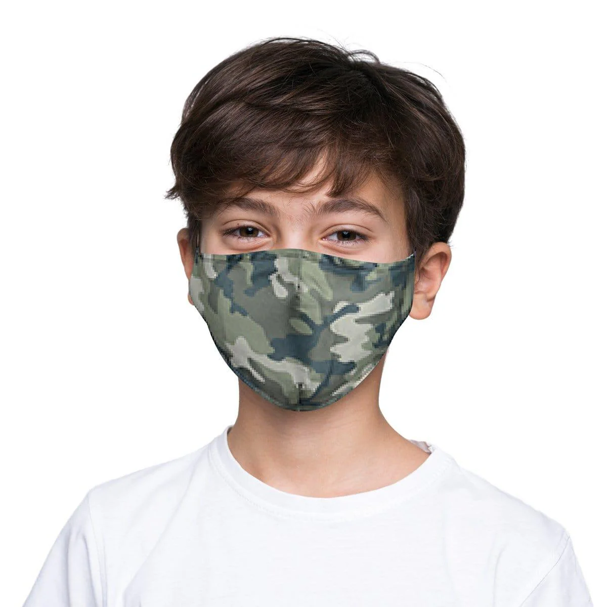 Green Camo Washable Cotton Face Mask for Kids - Image 3