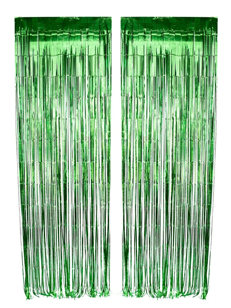 Green Foil Fringe Curtain, 2 Count