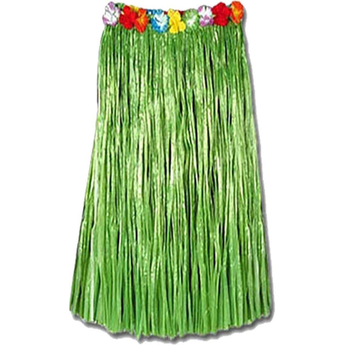 Green Raffia Flowered Hawaiian Skirt for Adults