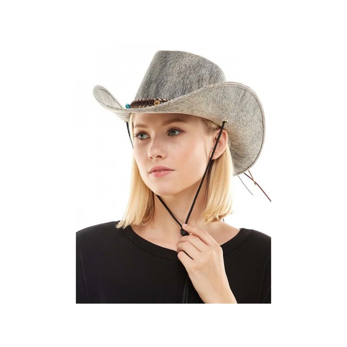 Grey Leather Cowboy Hat for Adults - Image 2